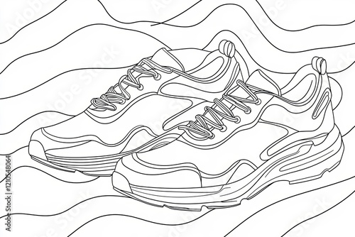 Sneakers sports shoes in a continuous one line isolated white background.
