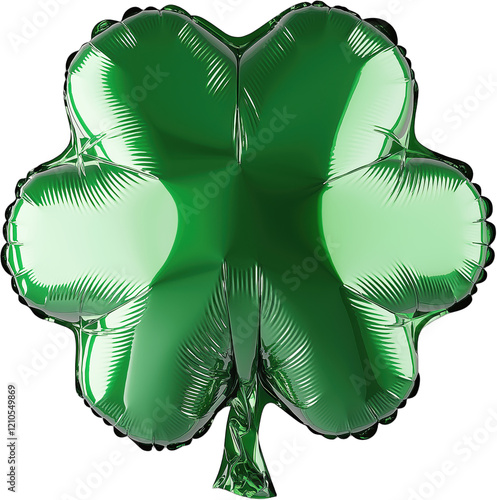 Metallic green four-leaf clover balloon isolated photo