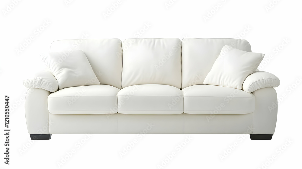 Obraz premium Modern white leather sofa, comfortable seating, living room, clean background, ideal for home decor catalogs