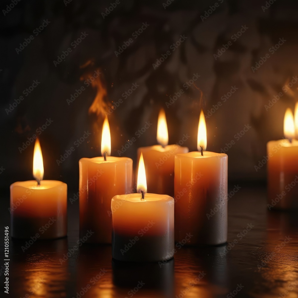 Dark abstract background with multiple burning candles and a soft warm glow, relaxing , moody, serene Dark abstract background with multiple burning candles and a soft warm glow, relaxing , moody, serene