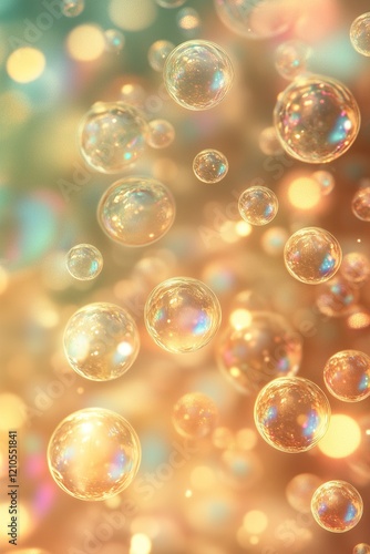 Wallpaper Mural This glamorous backdrop showcases glowing holographic bubbles against a champagne gold gradient, exuding elegance and festivity with ample space for text overlay in high definition Torontodigital.ca