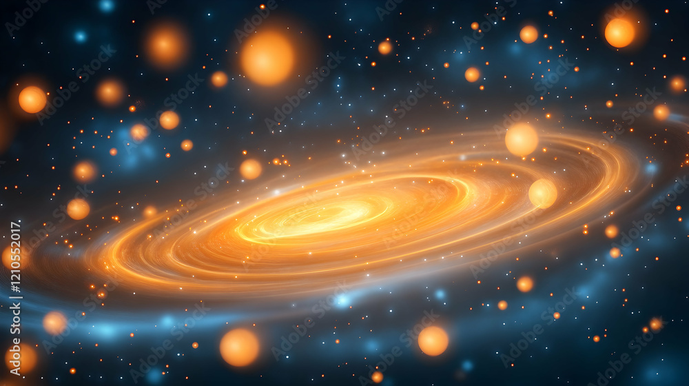 Obraz premium Orange and blue spiral galaxy, cosmic dust, starfield background, abstract space art for science fiction visuals