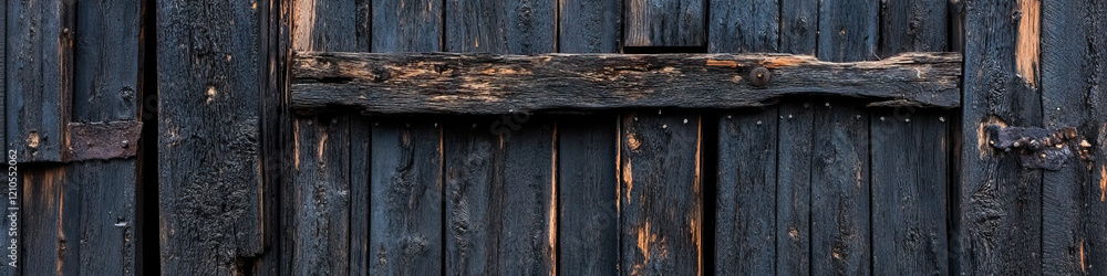 Weathered Dark Wood Door with Horizontal Beam and Metal Fasteners Weathered Dark Wood Door with Horizontal Beam and Metal Fasteners