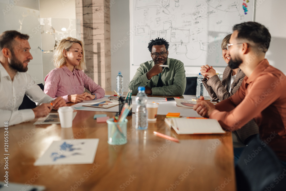 Fototapeta premium Marketing professionals collaborating on project during meeting