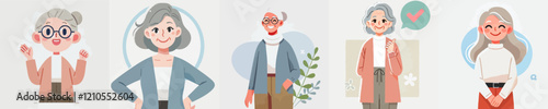 cartoon vector of an elderly person posing and smiling