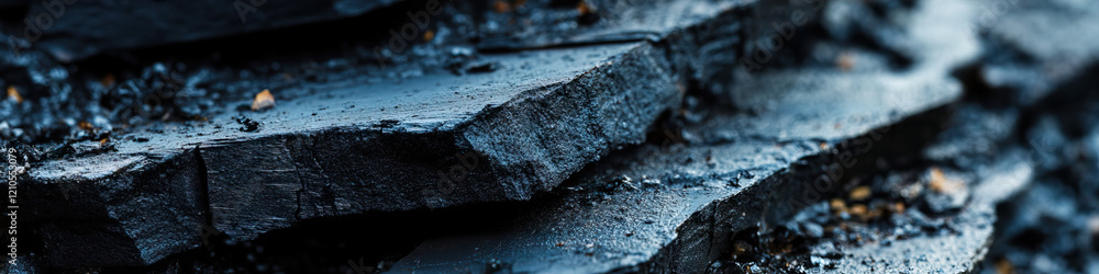 Fototapeta premium Close-up of Stacked Dark Gray/Black Material