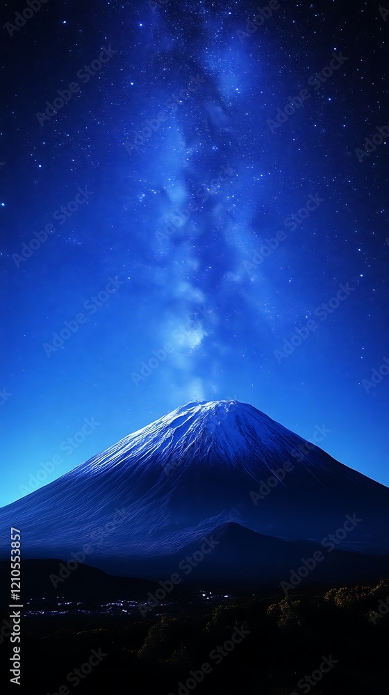 Fototapeta premium Majestic mountain peak under a vibrant, starry night sky.