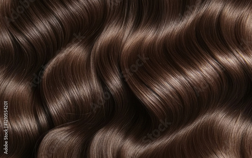 Close-up of curls and frizzy shiny brown-haired hair . brunette Hair curly background ,colorind or shades 
 photo