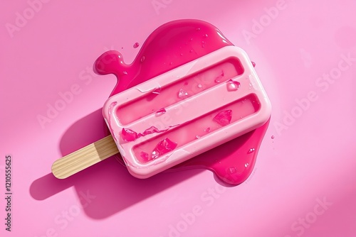 Eis am Stiel, Popsicle in Rosa mit Pink Hintergrund