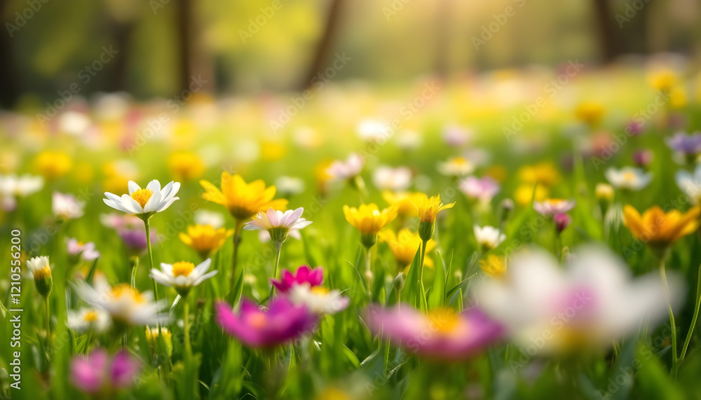 Obraz premium Pradera de flores súper bonita. Fondo primaveral