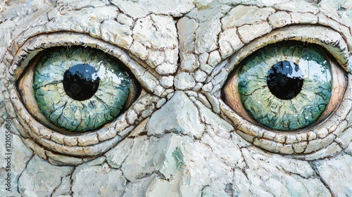 Close up of a reptilian creature with striking blue-green eyes showcasing intricate details and textures in natural light