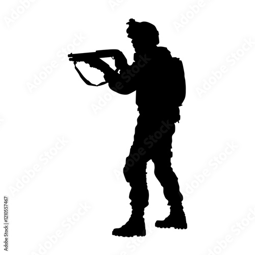 Soldier pointing shotgun vector silhouette 