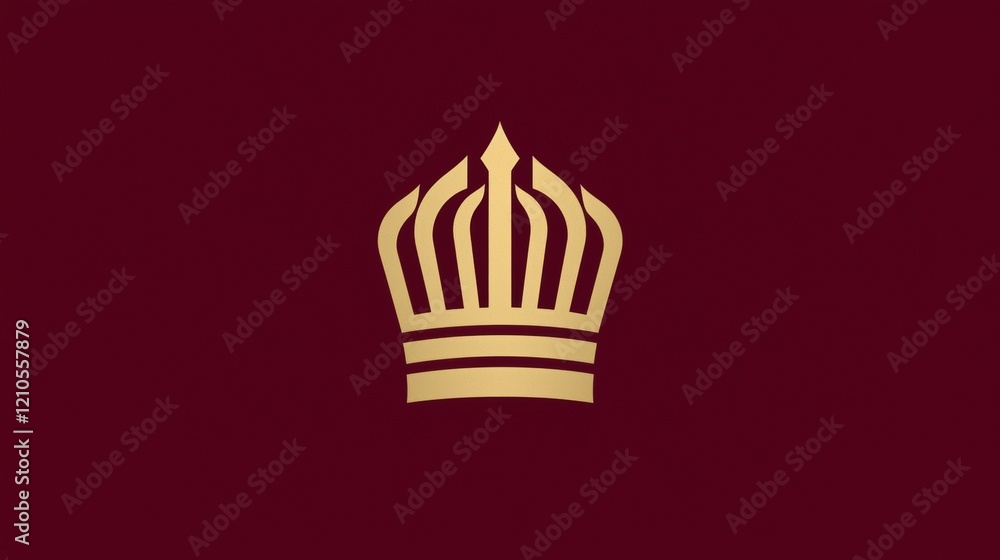 Elegant gold crown logo design on a rich burgundy background reflecting luxury and sophistication in branding Elegant gold crown logo design on a rich burgundy background reflecting luxury and sophistication in branding