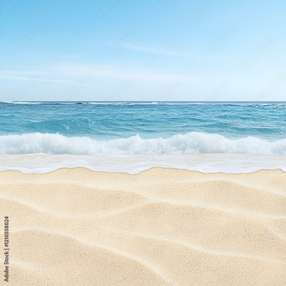Sandy beach, ocean waves, clear sky, summer vacation background; website banner Sandy beach, ocean waves, clear sky, summer vacation background; website banner