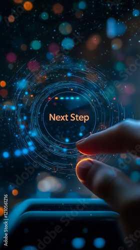 Next step technology interface glowing in dark with futuristic circles
