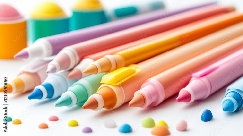 Set of highlighters in pastel colors on white background. Generative AI Set of highlighters in pastel colors on white background. Generative AI