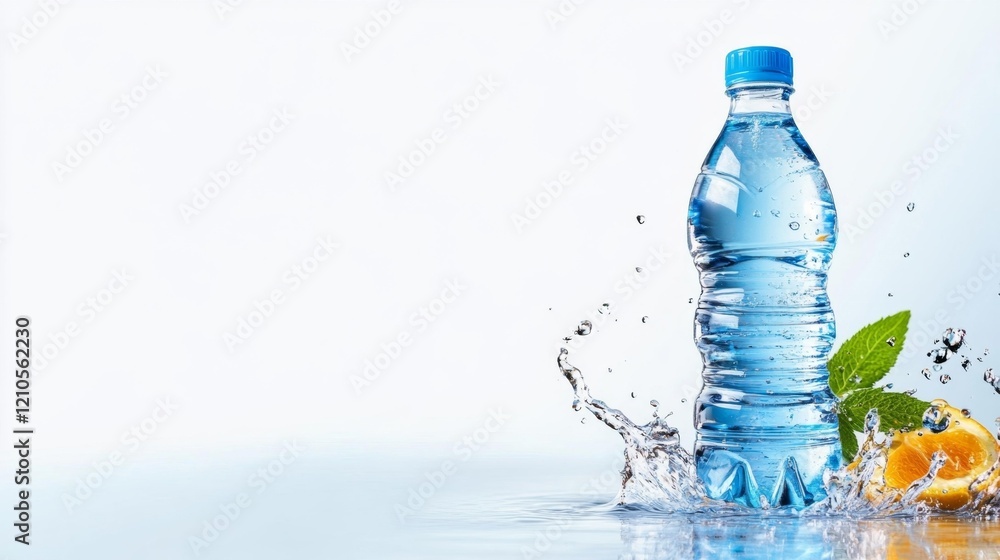 Water bottle with splash isolated on white background. Generative AI Water bottle with splash isolated on white background. Generative AI