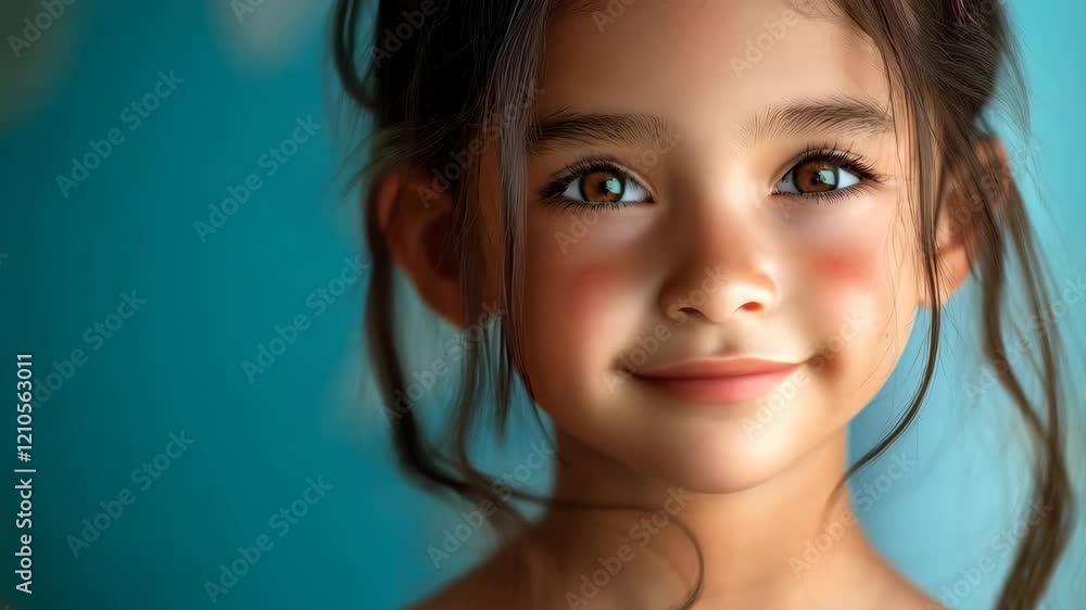 Girl's expressions transition from curiosity to joy against starry background Girl's expressions transition from curiosity to joy against starry background