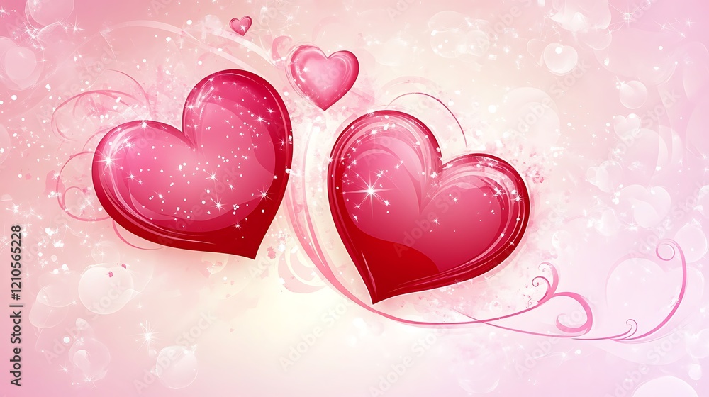 Two Pink Hearts Sparkling Background Design Two Pink Hearts Sparkling Background Design