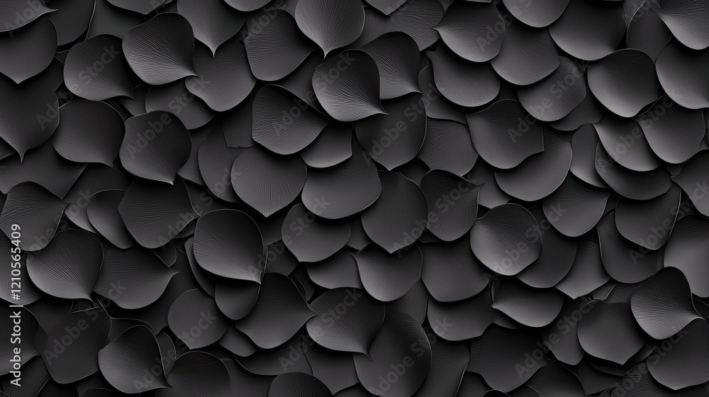 A close-up view of textured, overlapping black scales, creating a visually striking and intricate pattern. A close-up view of textured, overlapping black scales, creating a visually striking and intricate pattern.