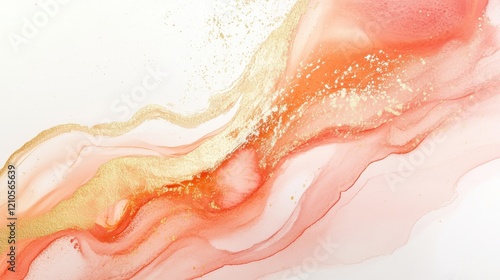 Abstract art with blended peach and gold colors creating a fluid design and soft texture on a light background photo