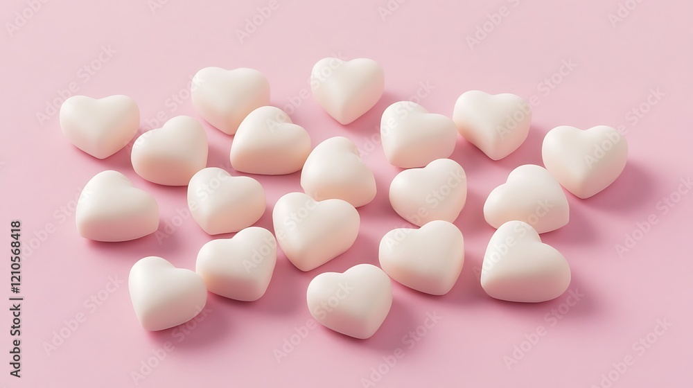 White heart shaped objects on pink background White heart shaped objects on pink background