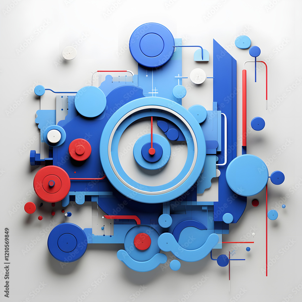 Fototapeta premium Abstract 3D Barometer with Blue Geometric Shapes and Dynamic Layout