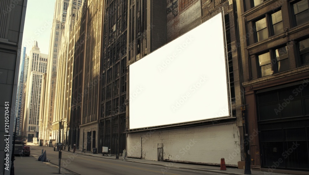 Movie theater scene with a large blank white billboard on the side.
Movie theater scene with a large blank white billboard on the side.