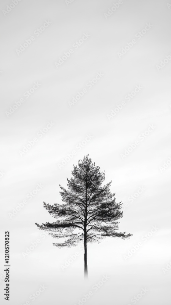 Majestic tree silhouette against a bright and cloudy sky captures nature's minimalist beauty Majestic tree silhouette against a bright and cloudy sky captures nature's minimalist beauty