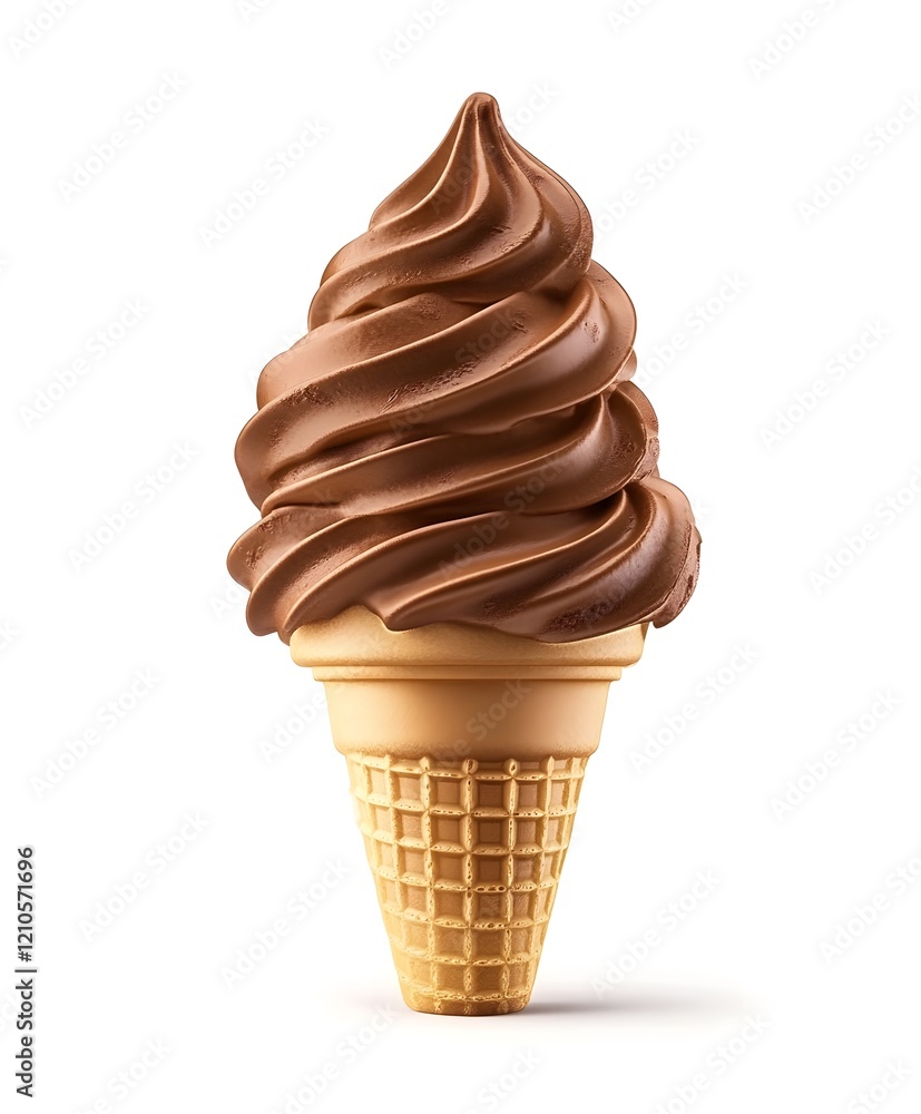 Highly Detailed Chocolate Soft Serve Ice Cream in a Flat Bottom Cone on Clean White Background Highly Detailed Chocolate Soft Serve Ice Cream in a Flat Bottom Cone on Clean White Background