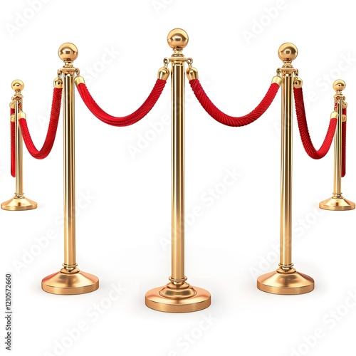 Elegant Gold and Red Stanchions with Velvet Ropes for Luxury Event Entrance photo