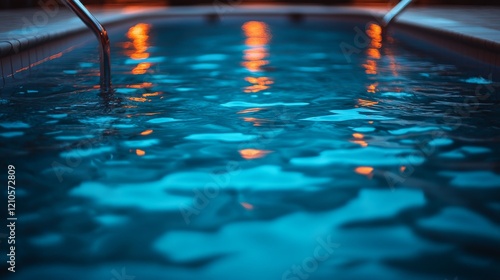 Stunning sunset view over serene infinity pool by the ocean at dusk