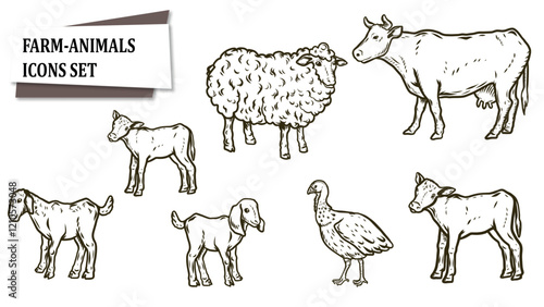 farm animal icons set