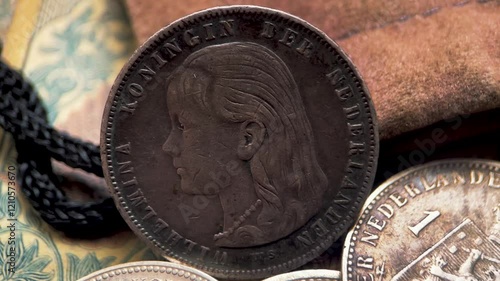 ancient dutch coin one guilder long-haired wilhelmina circulated 1892-1897.