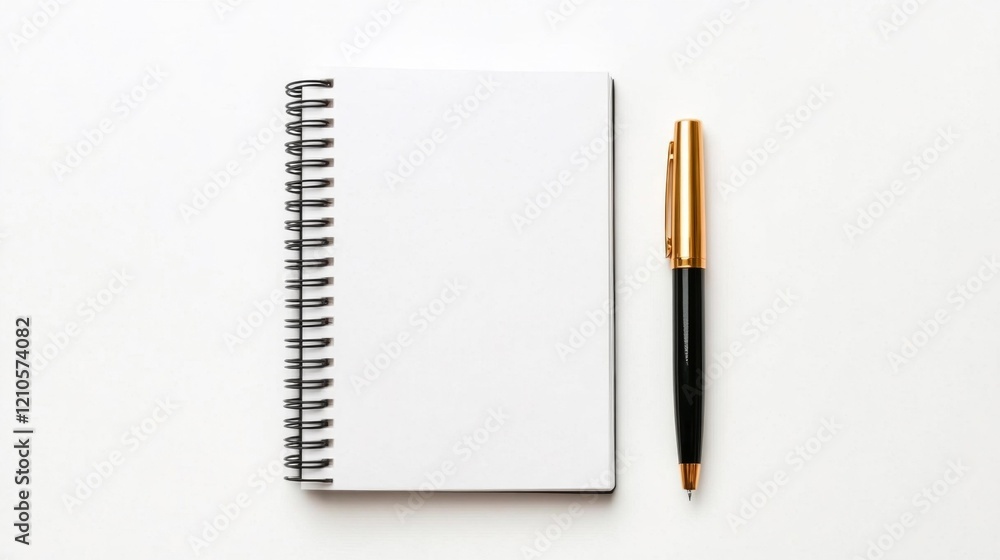 Blank notebook with pen on white background. Generative AI Blank notebook with pen on white background. Generative AI