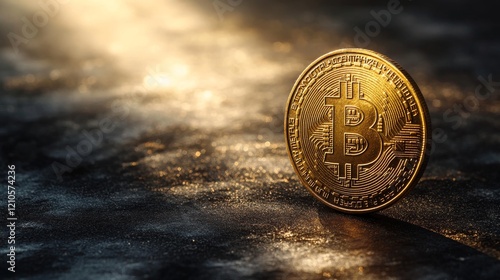 Coin resting on a wet surface with sunlight reflecting in the background duri...