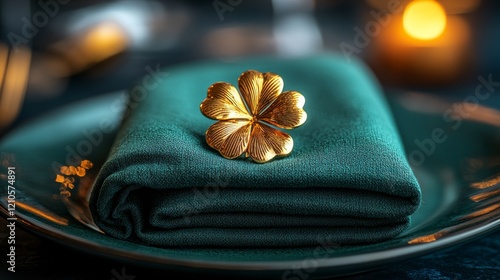 Elegant dinner setting with floral napkin holder and warm candlelight ambianc...