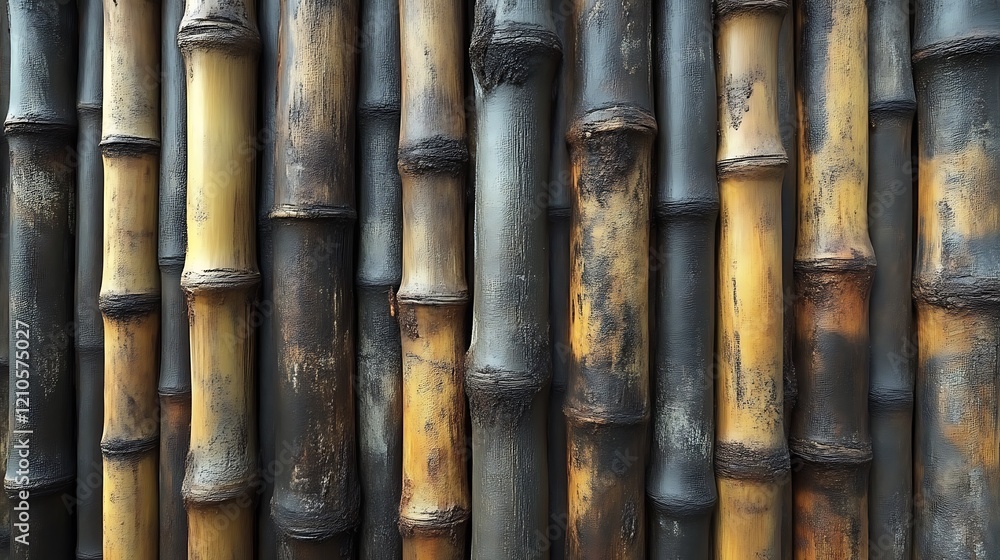Dark and Light Bamboo Poles Create a Textured Wall