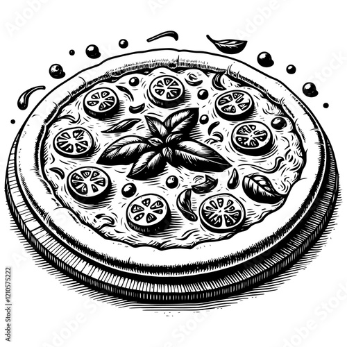 Margherita Pizza engraving vector illustration