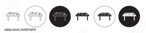 Air hockey icons set in black filled and stroke line style