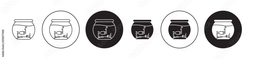 Aquarium with fish icons set in black filled and stroke line style Aquarium with fish icons set in black filled and stroke line style