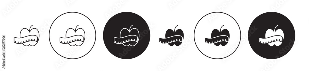 Apple and measuring tape icons set in black filled and stroke line style Apple and measuring tape icons set in black filled and stroke line style