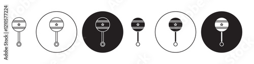 baby rattle icons set in black filled and stroke line style