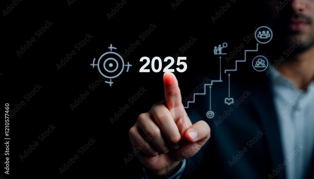 Businessman Targeting 2025 Growth with Digital Strategy Businessman Targeting 2025 Growth with Digital Strategy