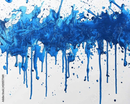 Vibrant Blue Dripped Blobs. Abstract Paint Splatter with Vivid Blue Hues on Canvas photo