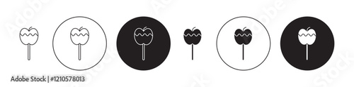 Caramelized apple icons set in black filled and stroke line style