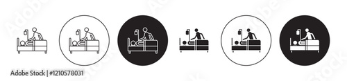 Caregiver nursing home icons set in black filled and stroke line style