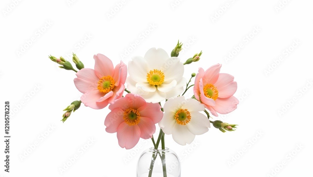 Fototapeta premium Bouquet of flowers on a white background in a vase