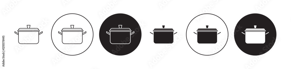 Cooking pot icons set in black filled and stroke line style Cooking pot icons set in black filled and stroke line style