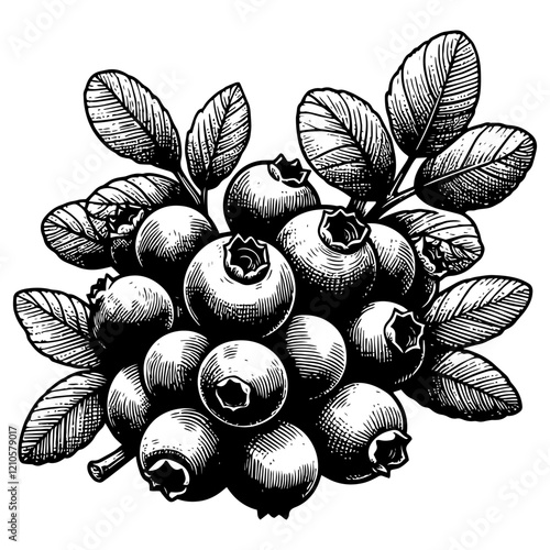 Blueberry engraving sketch vector illustration